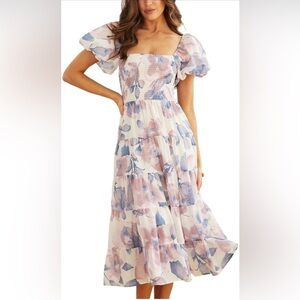 Sissyaki Floral Square-Neck Midi Dress